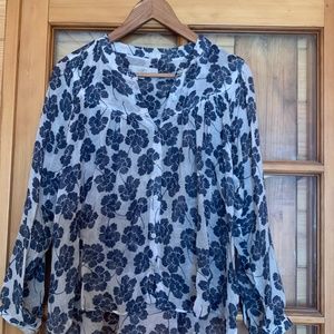 LOFT Black Floral Blouse with White Base